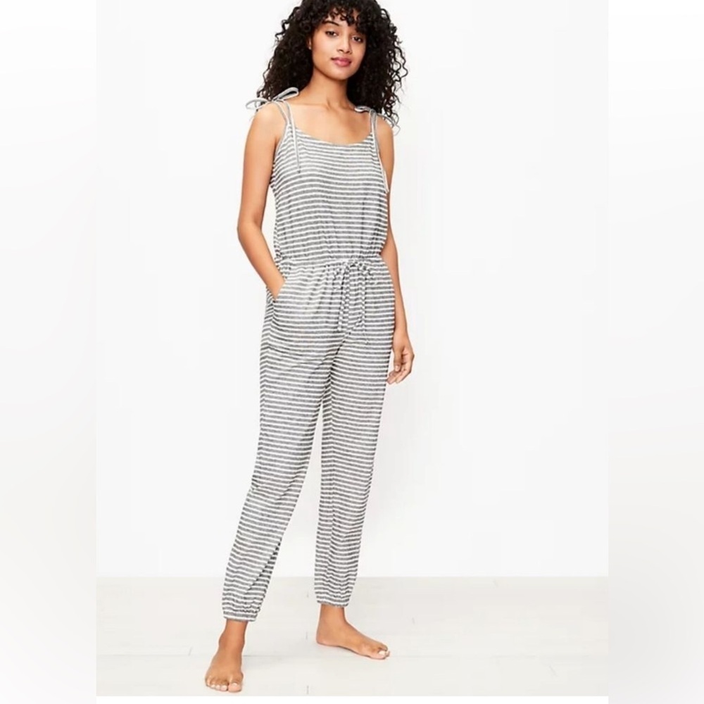 LOFT Black‎ and White Striped Pajama Jumpsuit